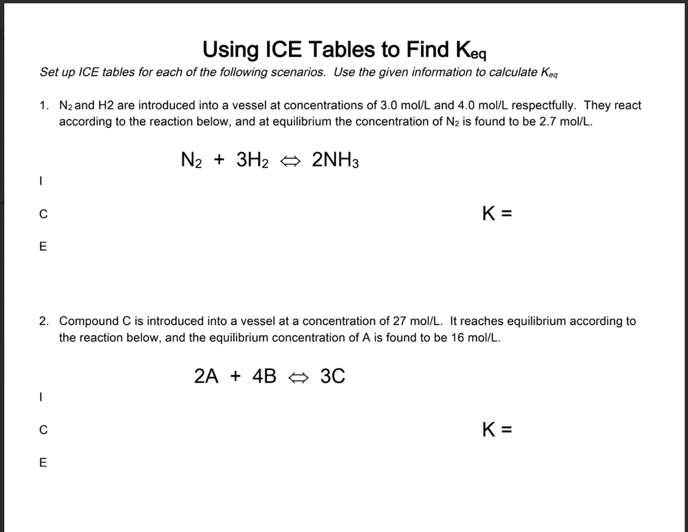 ICE Tables Master Chemistry Now Learn ICE Tables — CHEMDUNN